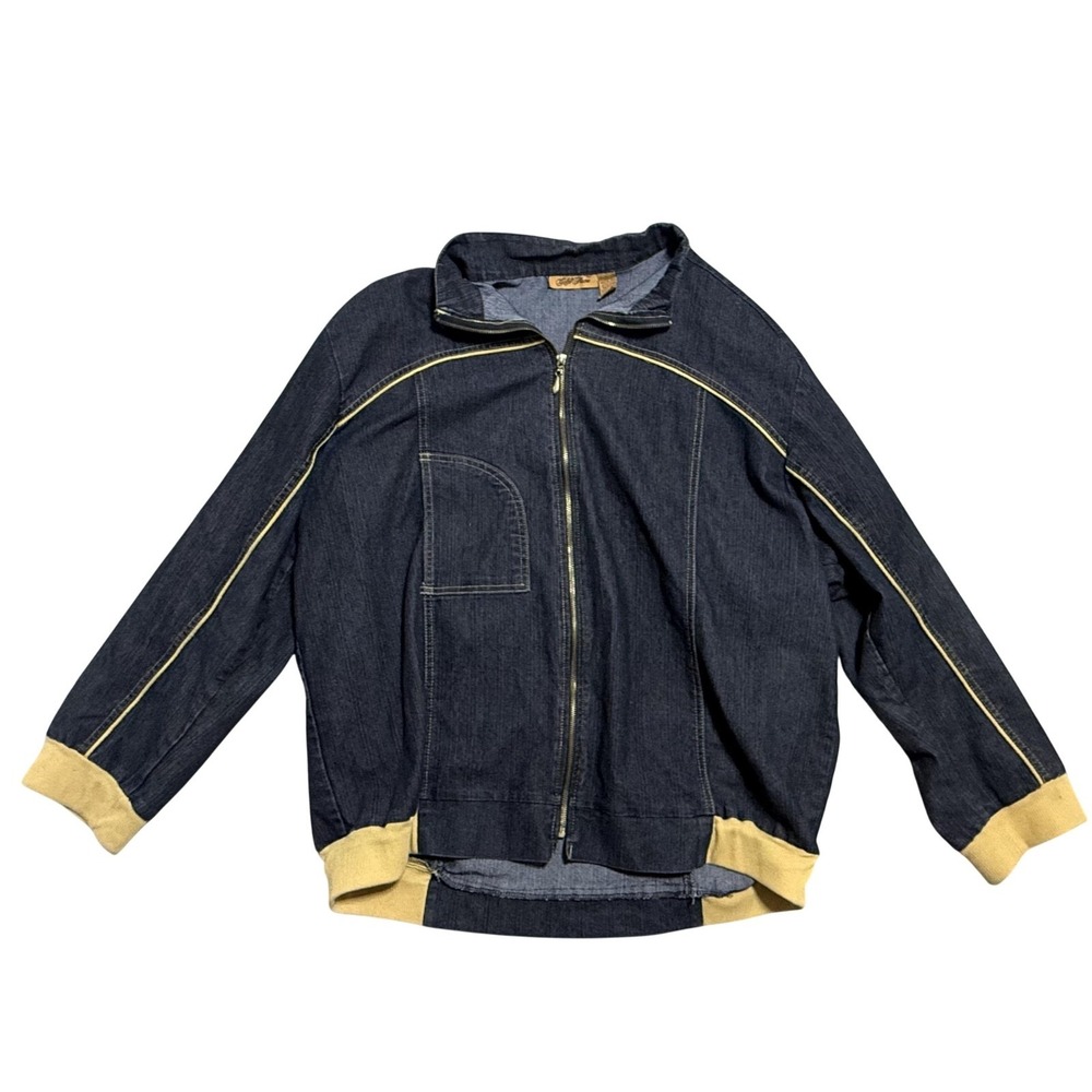 Gold Flava Jacket Mens 2XL Blue Denim Bomber Contrast Trim Full Zip Unlined